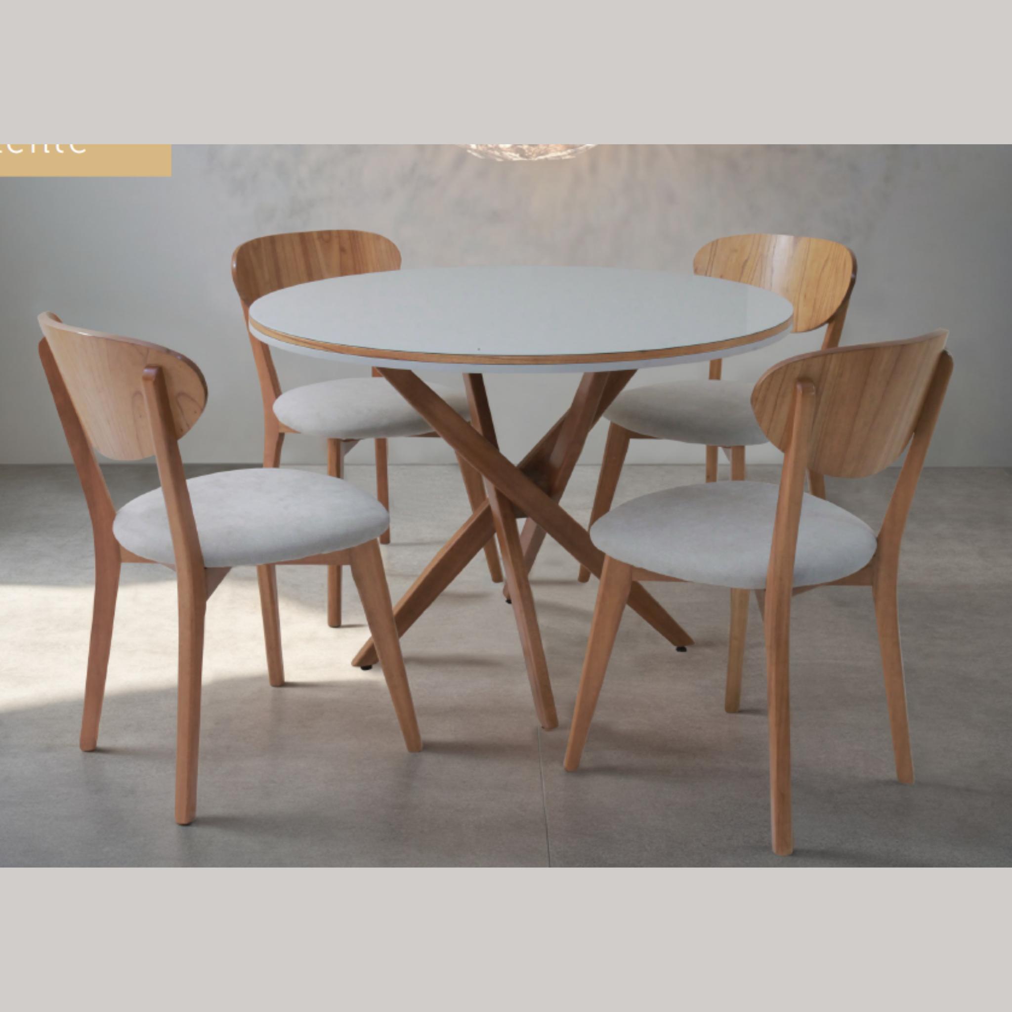 Mesa Atraente Redonda com Base Cruzada - Tampo Laca Off-White 1,20