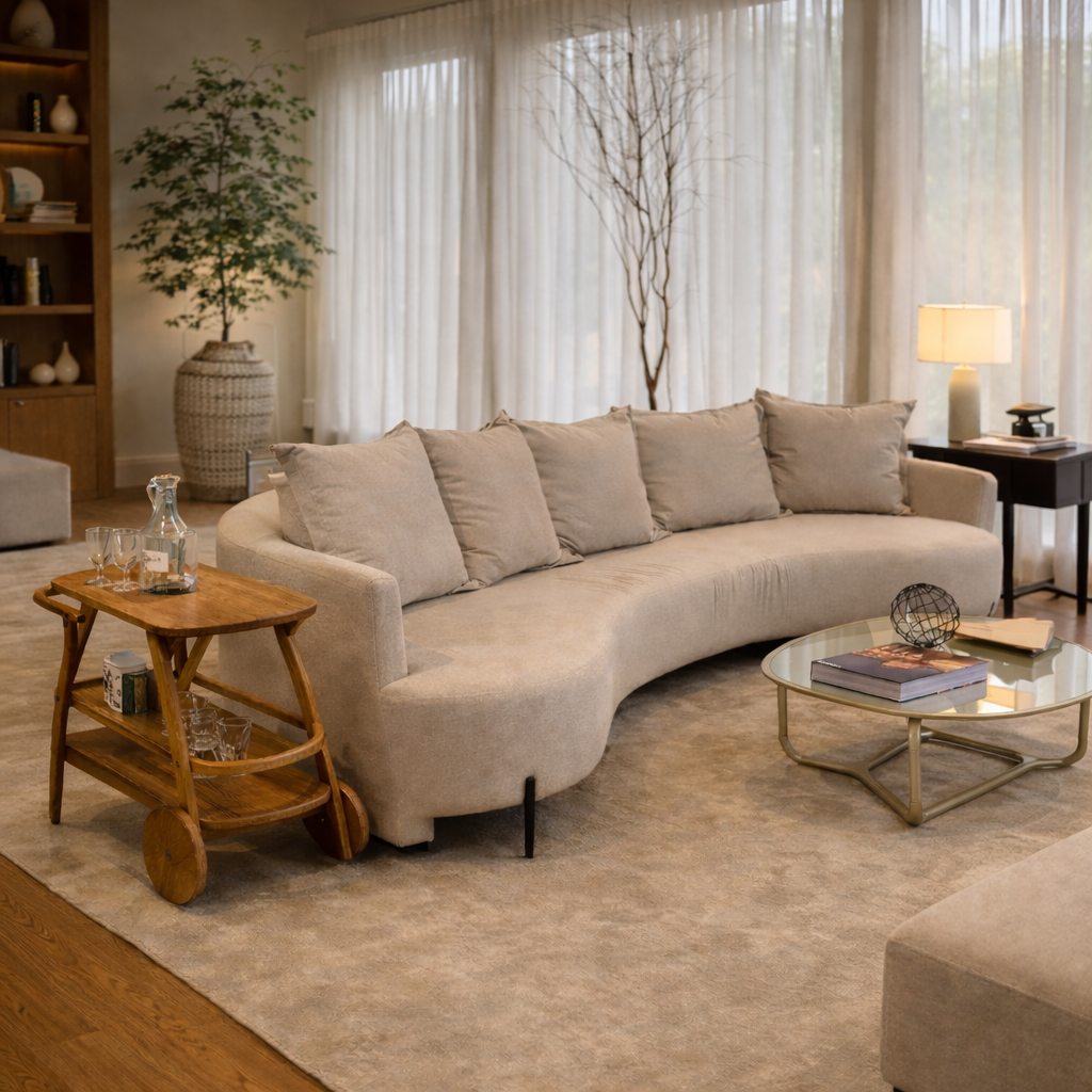 Carrinho Bar Zentrum em Madeira – Design Curvo e Rodas Decorativas