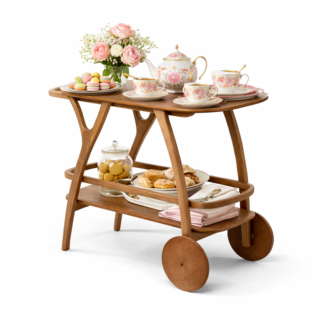 Carrinho Bar Zentrum em Madeira – Design Curvo e Rodas Decorativas